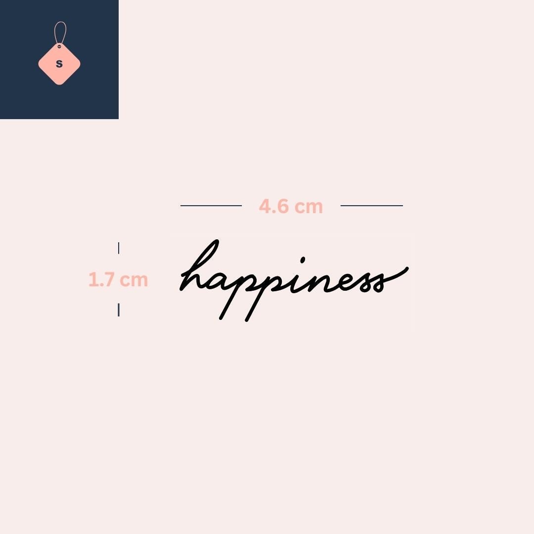 Happiness cursive script temporary tattoo - 4 | Temporalis