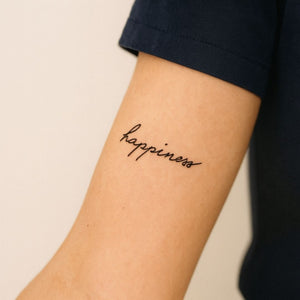 Happiness cursive script temporary tattoo - 1 | Temporalis