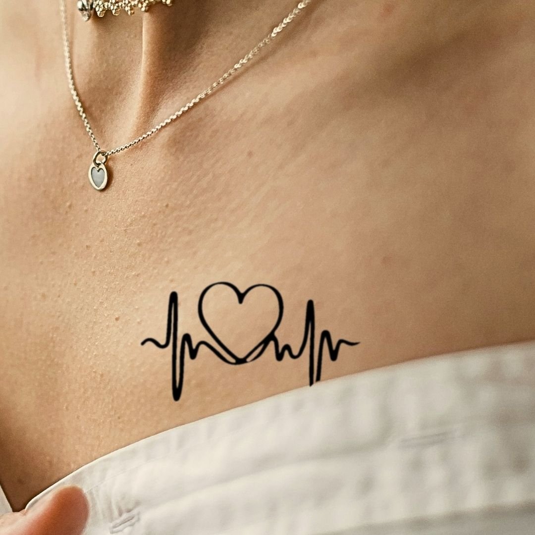 Heartbeat line temporary tattoo with heart - 1 | Temporalis