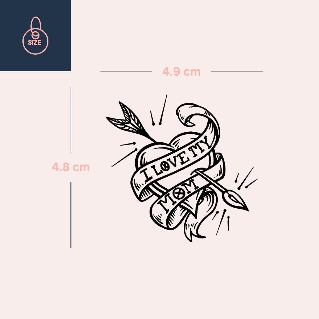 I Love My Mom Heart & Arrow Temporary Tattoo - 4 | Temporalis