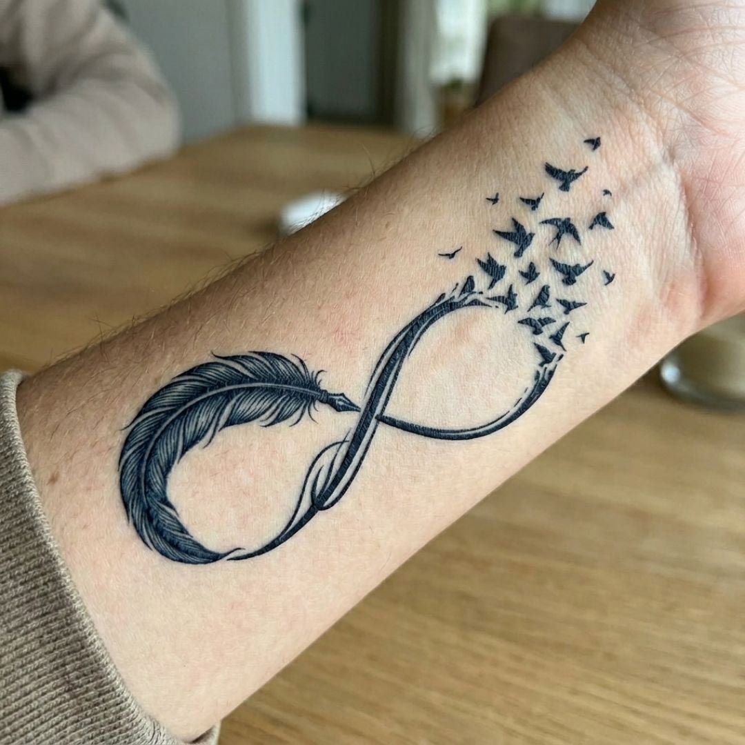 Infinity Feather and Birds Temporary Tattoo - 1 | Temporalis