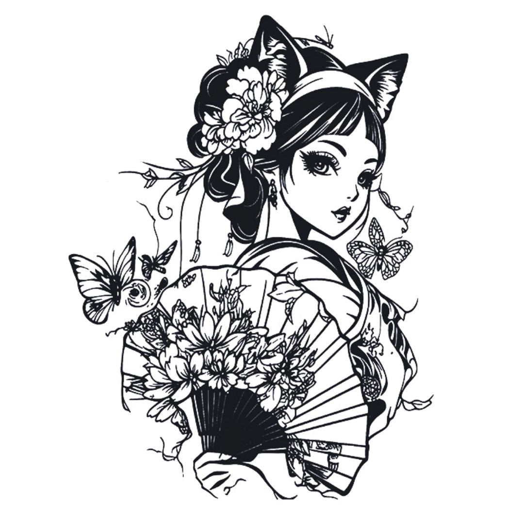 Japanese Cat Girl Tattoo - 2 | Temporalis