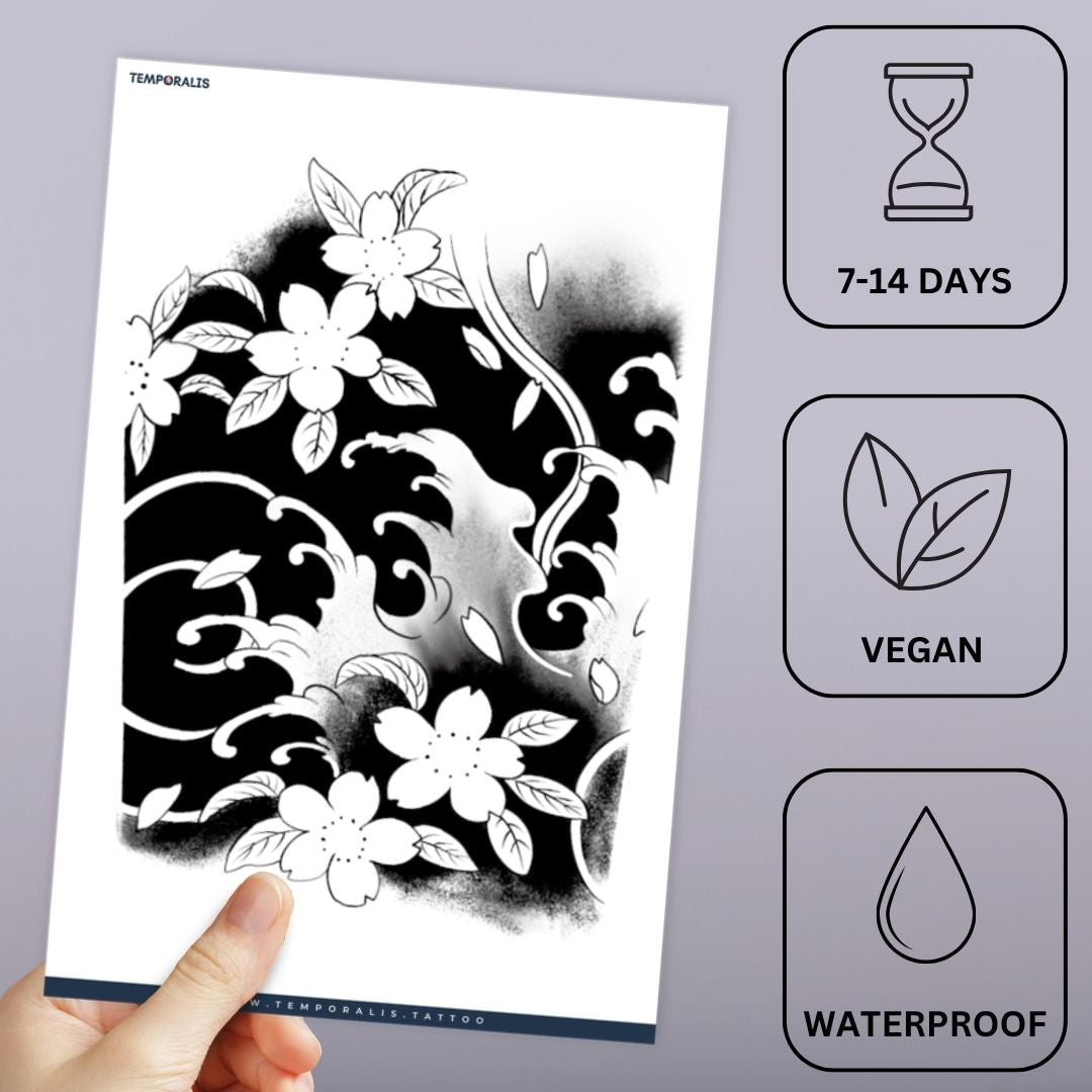 Japanese Cherry Blossom Panel Tattoo - 3 | Temporalis
