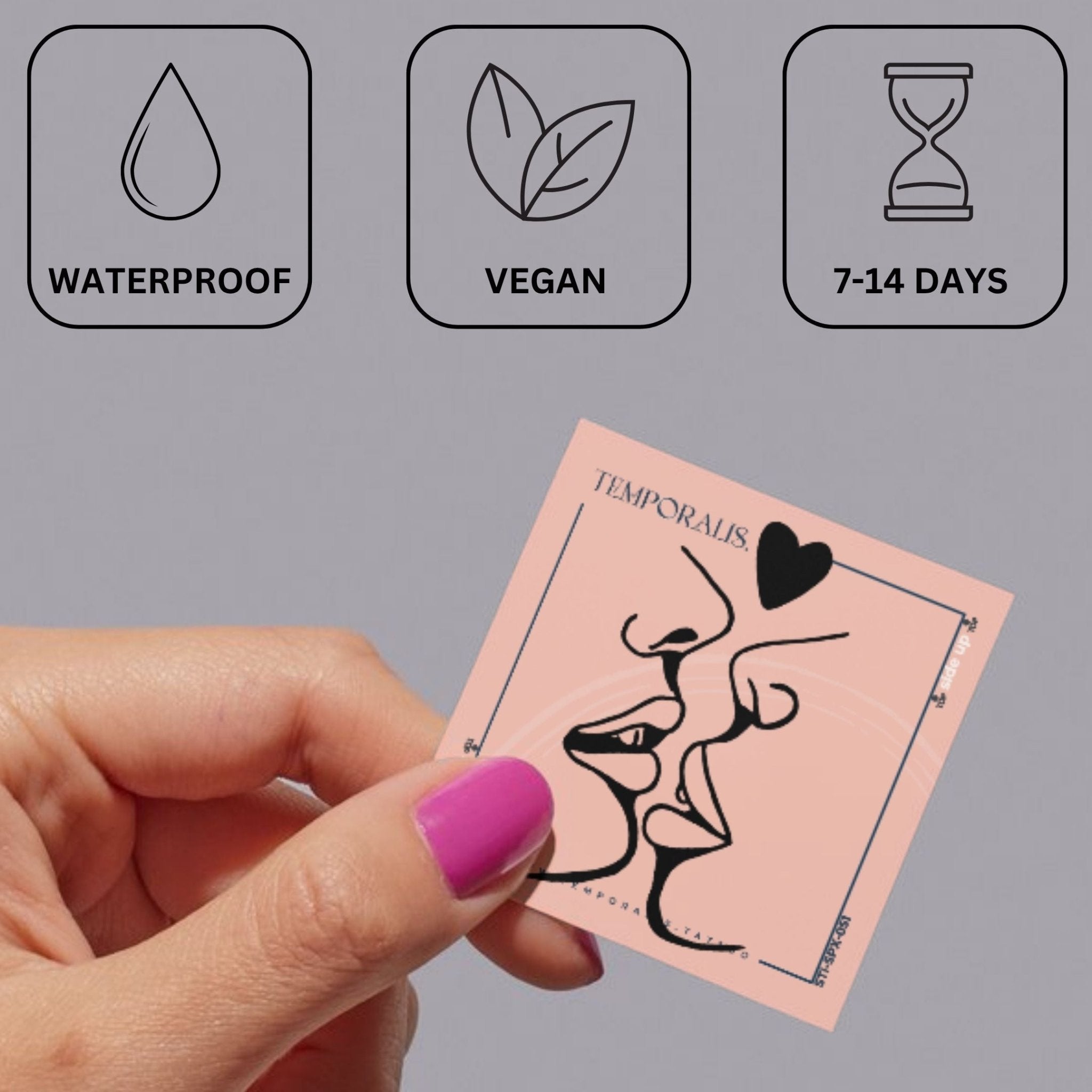 Kissing Faces & Heart Temporary Tattoo - 3 | Temporalis