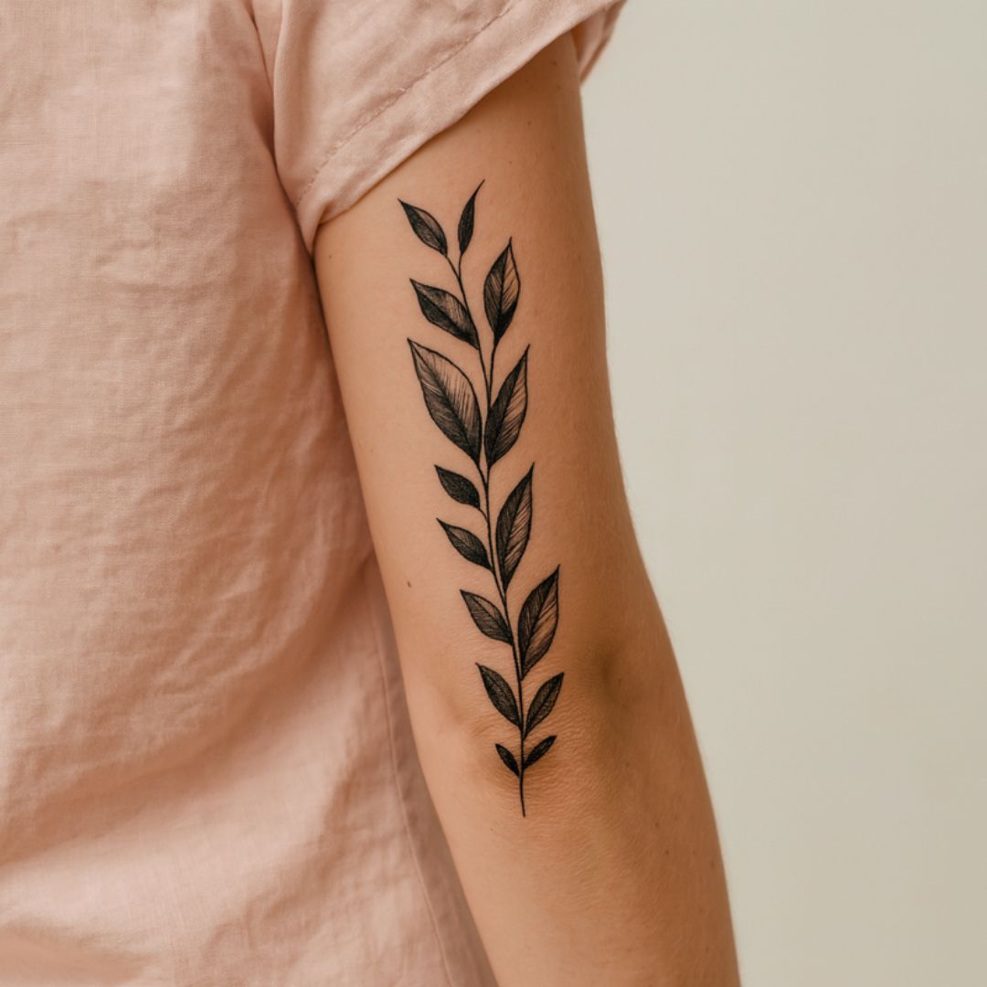 Leafy branch engraving - style temporary tattoo - 1 | Temporalis