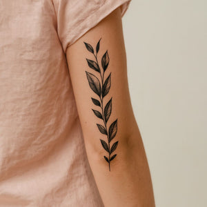 Leafy branch engraving - style temporary tattoo - 1 | Temporalis