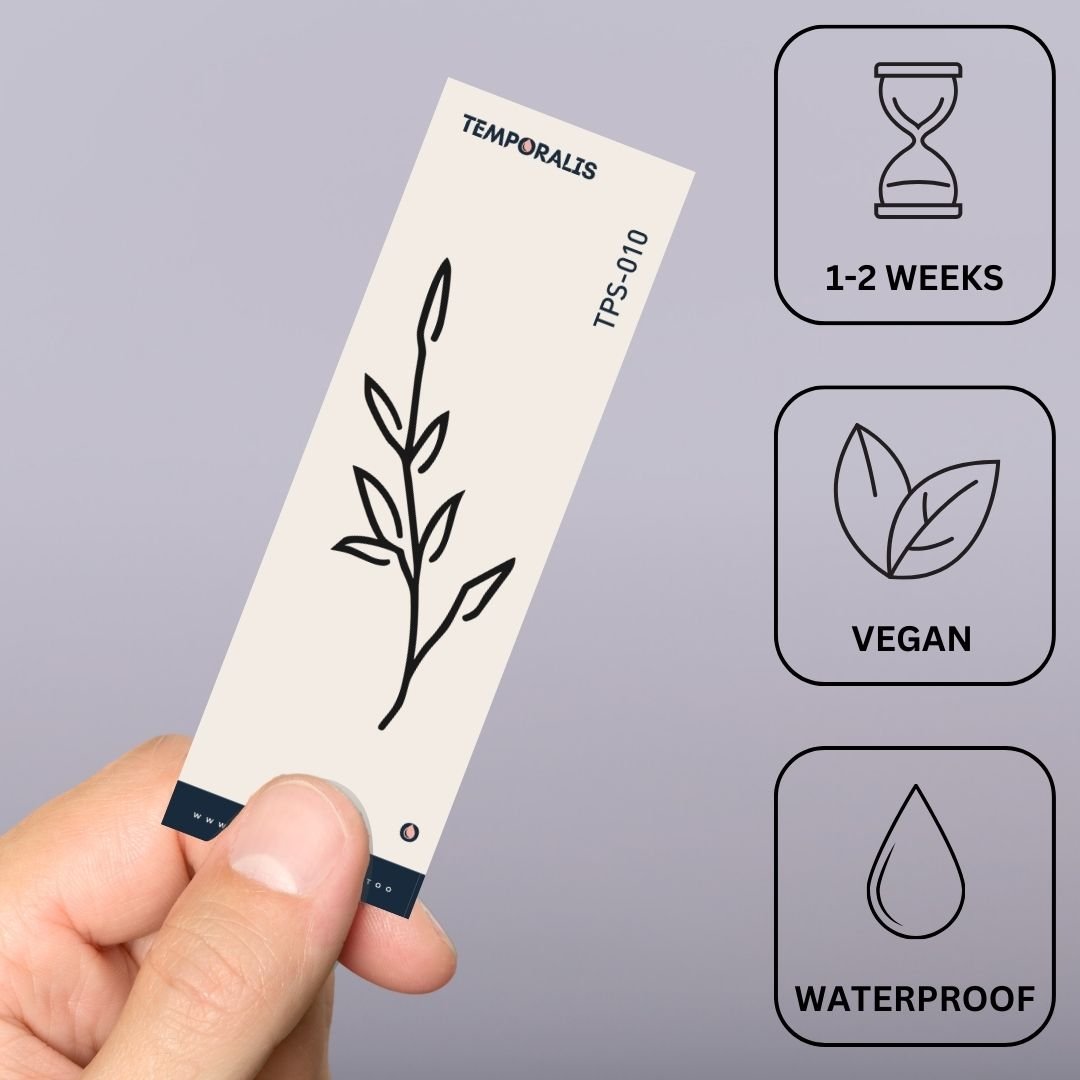 Leafy branch temporary tattoo, fine line - 3 | Temporalis