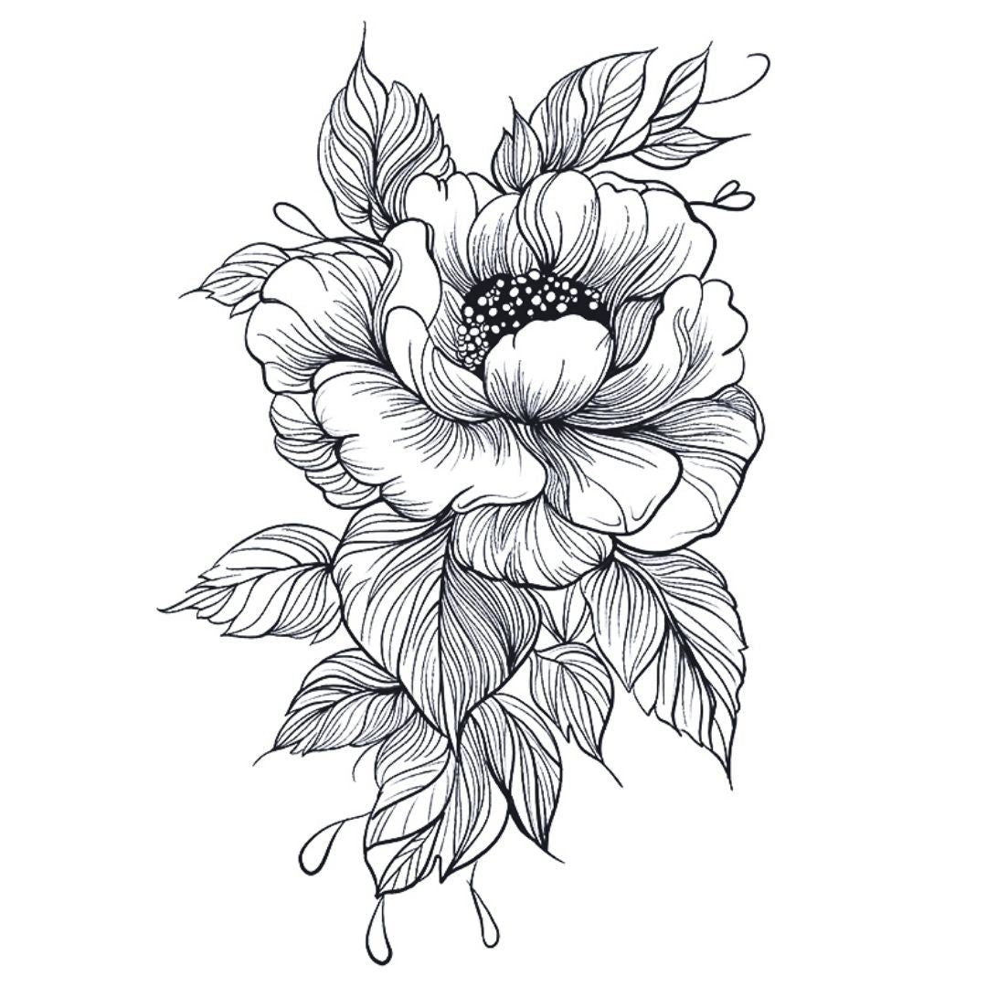 Linework Peony Tattoo - 2 | Temporalis
