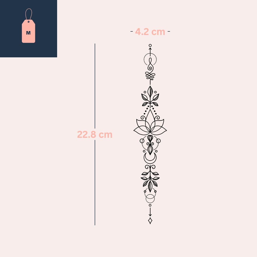 Lotus and crescent moon temporary tattoo, geometric line art - 4 | Temporalis