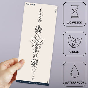 Lotus and crescent moon temporary tattoo, geometric line art - 3 | Temporalis