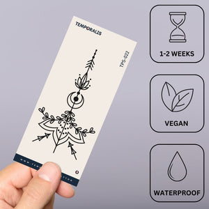 Lotus and crescent moon temporary tattoo, symmetrical - 3 | Temporalis