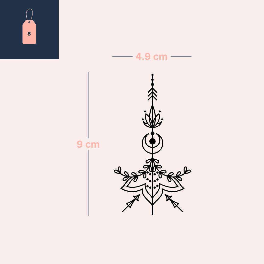 Lotus and crescent moon temporary tattoo, symmetrical - 4 | Temporalis
