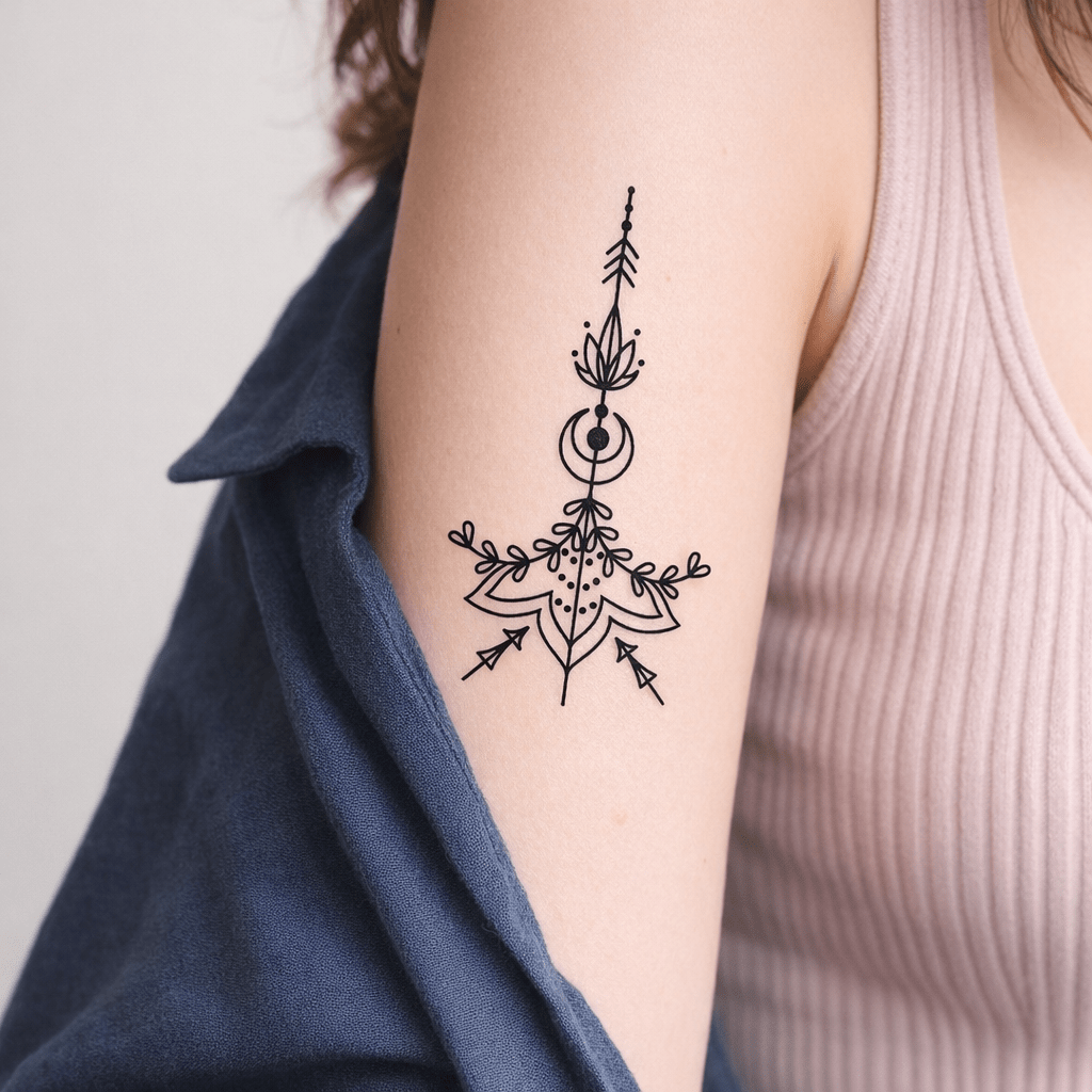 Lotus and crescent moon temporary tattoo, symmetrical - 5 | Temporalis