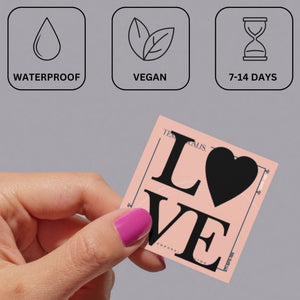 LOVE temporary tattoo, heart as the O - 3 | Temporalis
