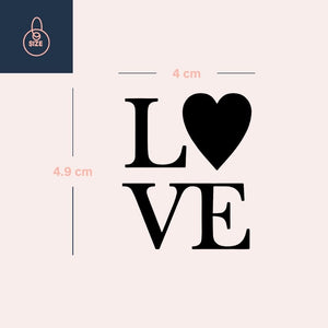 LOVE temporary tattoo, heart as the O 3 - Temporalis