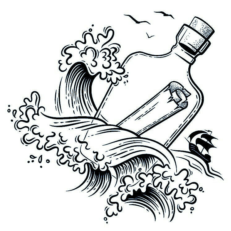 Message in a bottle temporary tattoo with sailboat - 2 | Temporalis