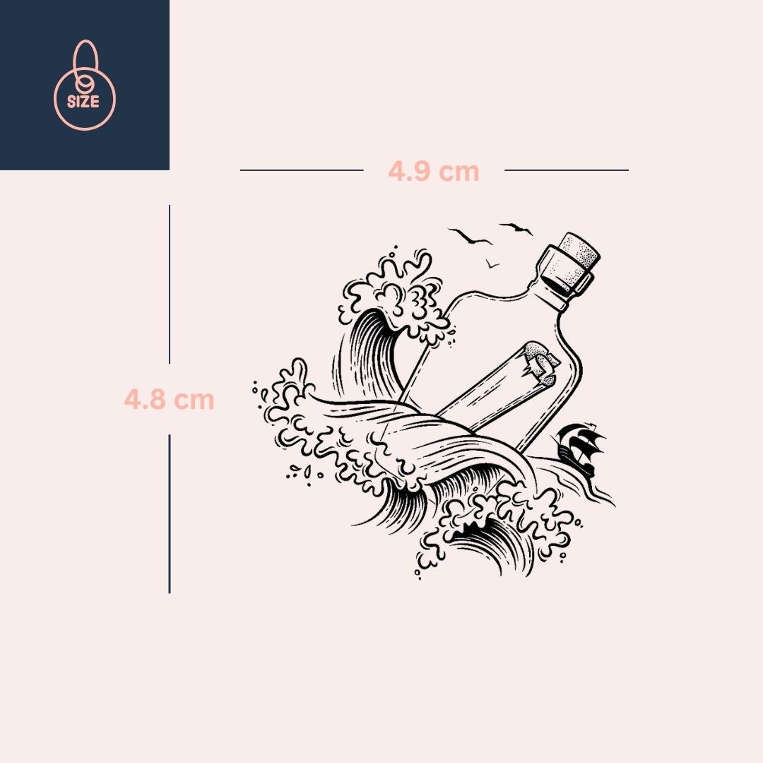 Message in a bottle temporary tattoo with sailboat - 4 | Temporalis
