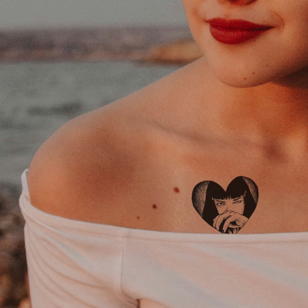 Mia Wallace heart - frame portrait temporary tattoo - 1 | Temporalis