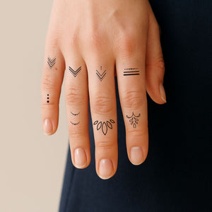 Mini set of 8 geometric finger temporary tattoos - 2 | Temporalis