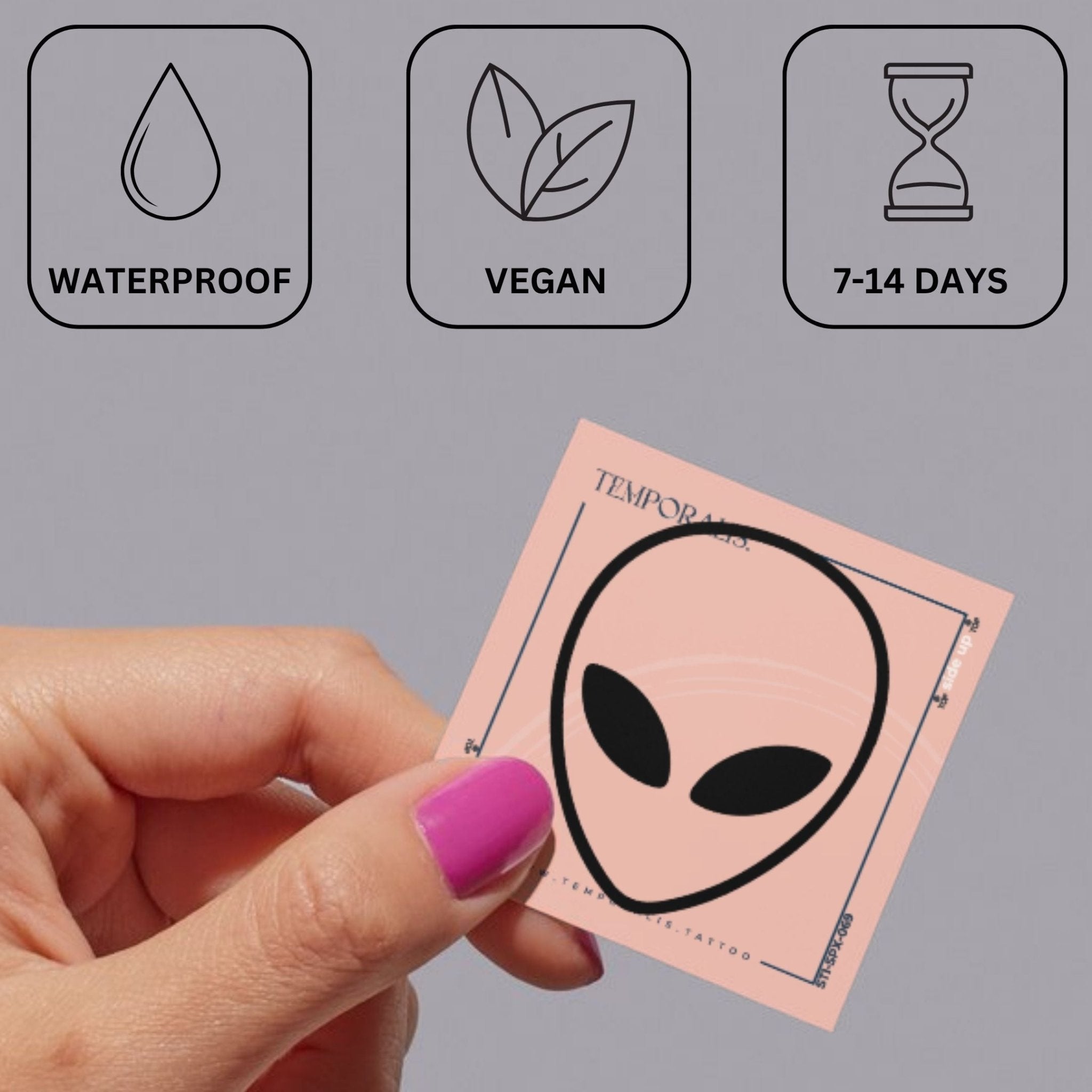 Minimalist alien head temporary tattoo - 3 | Temporalis