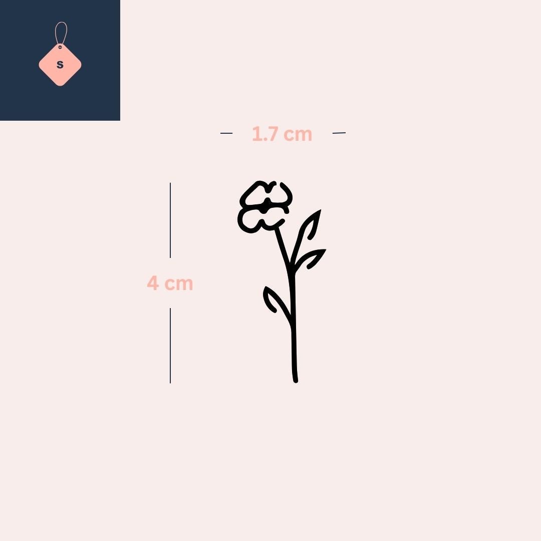 Minimalist line art flower temporary tattoo with stem and leaves - 4 | Temporalis