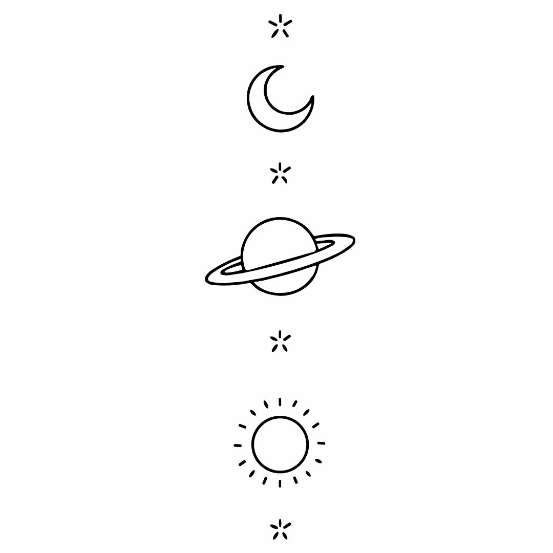 Moon, Saturn and sun temporary tattoo with stars - 2 | Temporalis