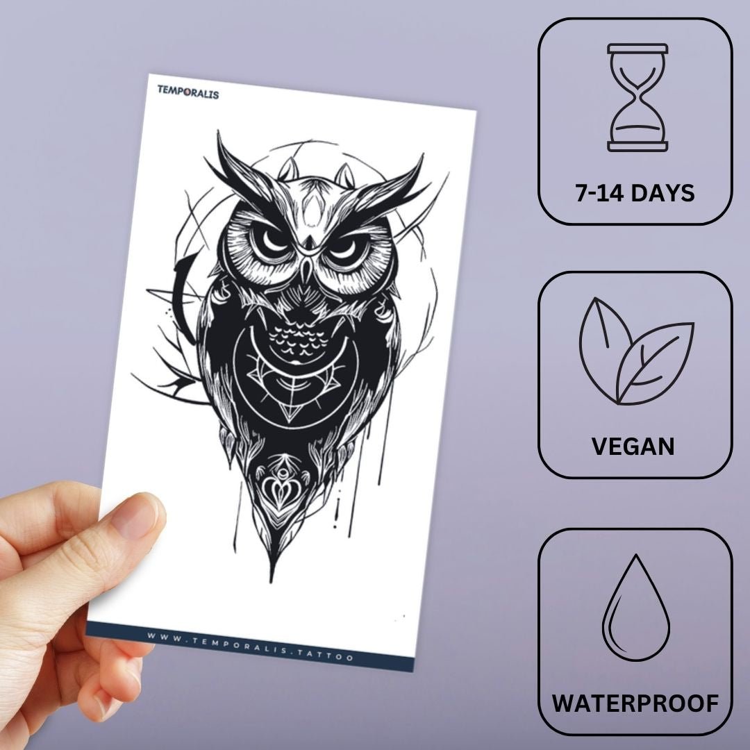 Neo - Traditional Geometric Owl Tattoo - 3 | Temporalis