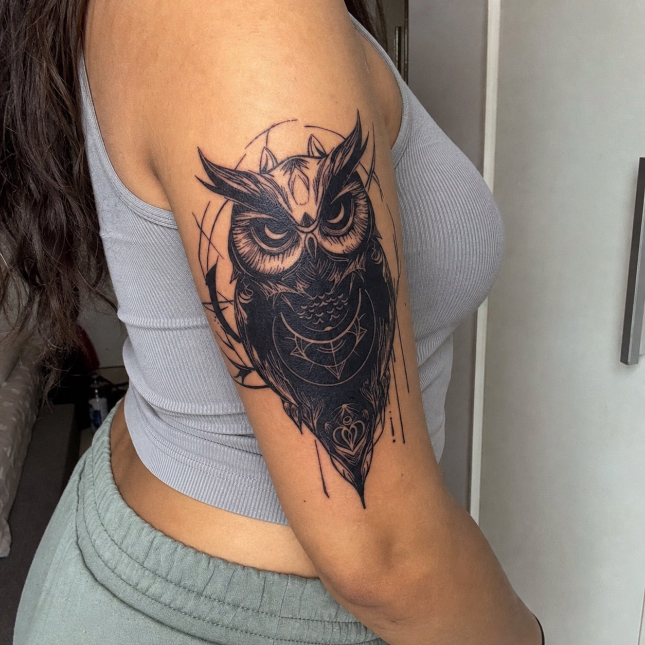 Neo - Traditional Geometric Owl Tattoo - 1 | Temporalis
