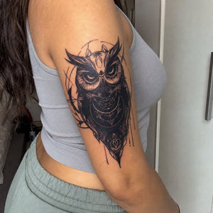 Neo - Traditional Geometric Owl Tattoo - 1 | Temporalis