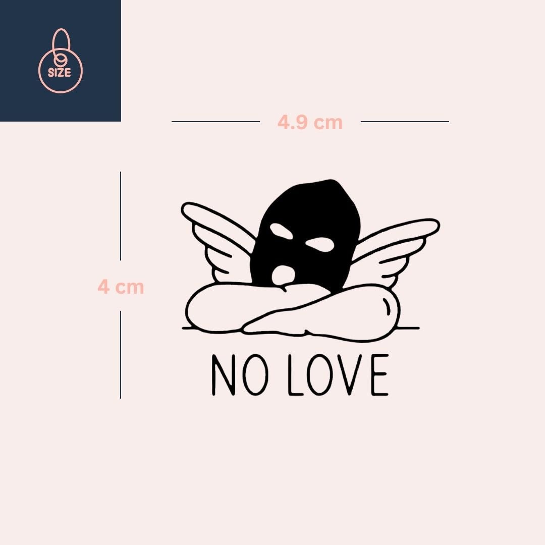 No Love' Masked Angel Temporary Tattoo with Wings 3 - Temporalis