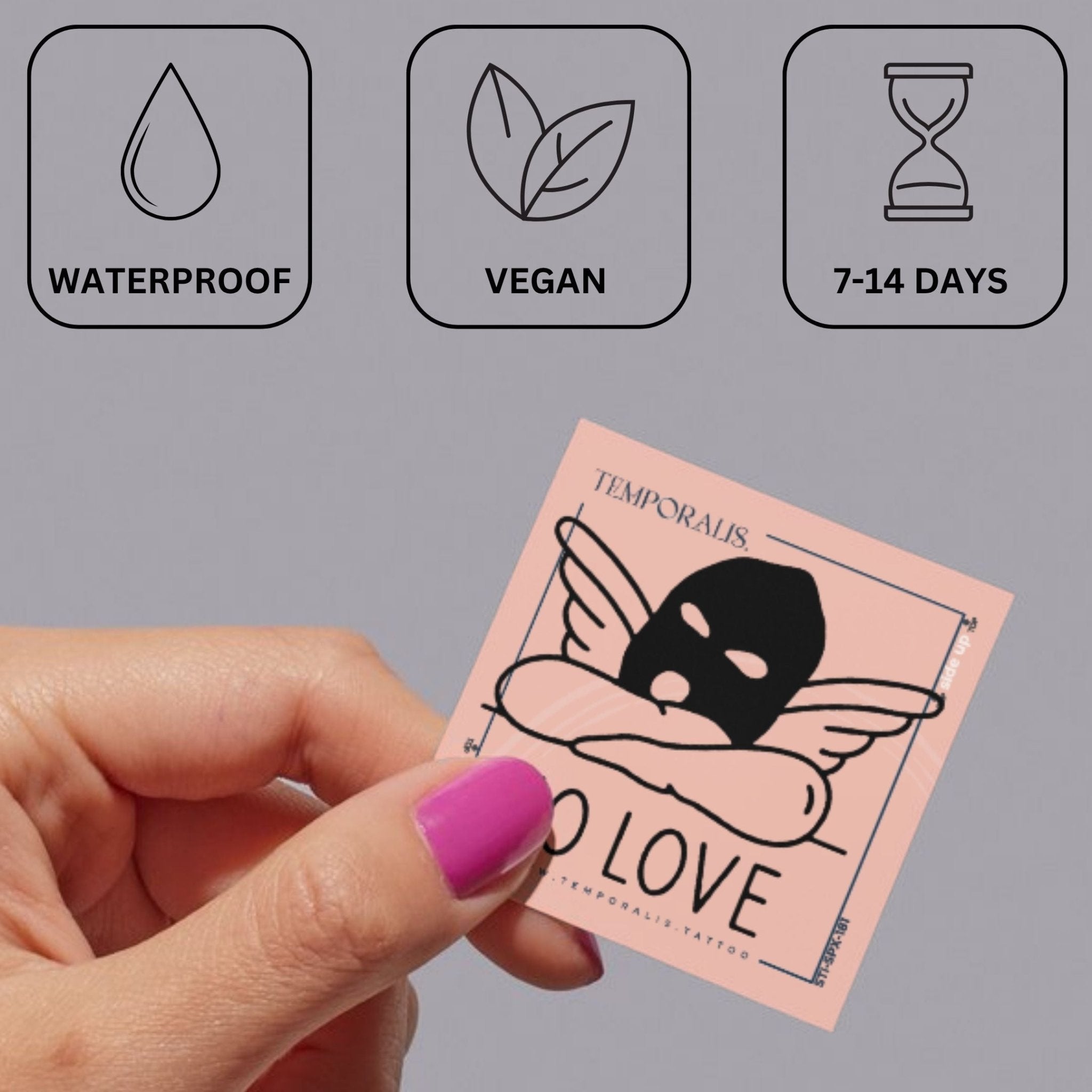 No Love' Masked Angel Temporary Tattoo with Wings 4 - Temporalis