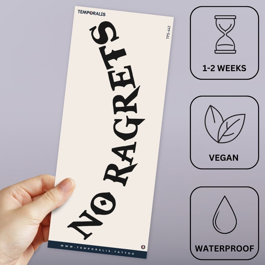 NO RAGRETS temporary tattoo - bold lettering - 3 | Temporalis
