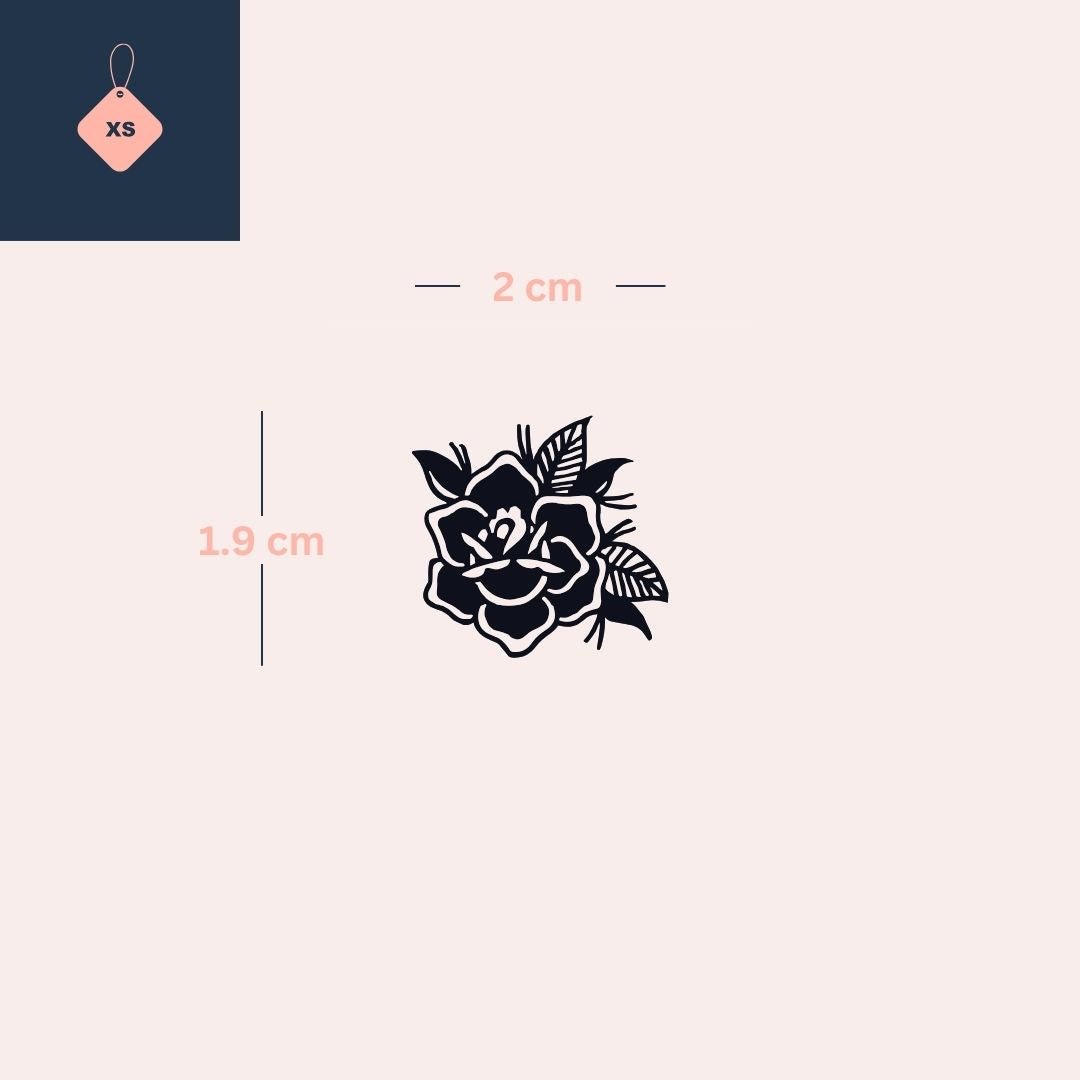 Old school rose temporary tattoo with leaves - 4 | Temporalis