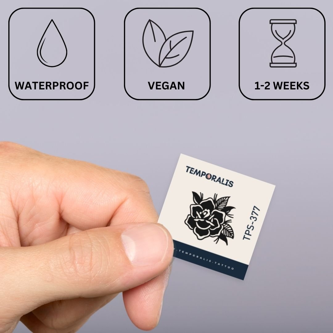 Old school rose temporary tattoo with leaves - 3 | Temporalis