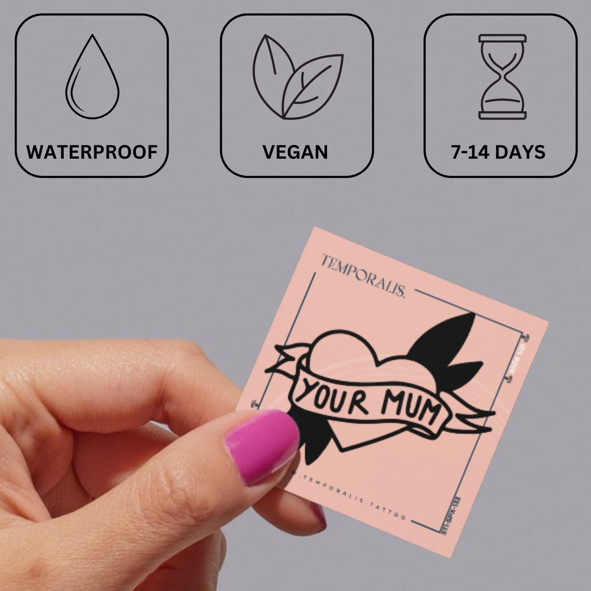 Old - school 'YOUR MUM' heart banner temporary tattoo - 3 | Temporalis