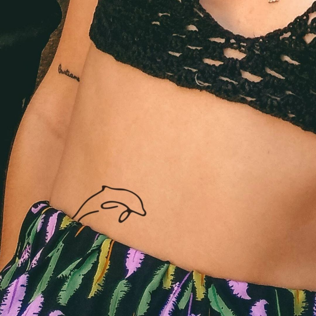One - line jumping dolphin temporary tattoo - 1 | Temporalis