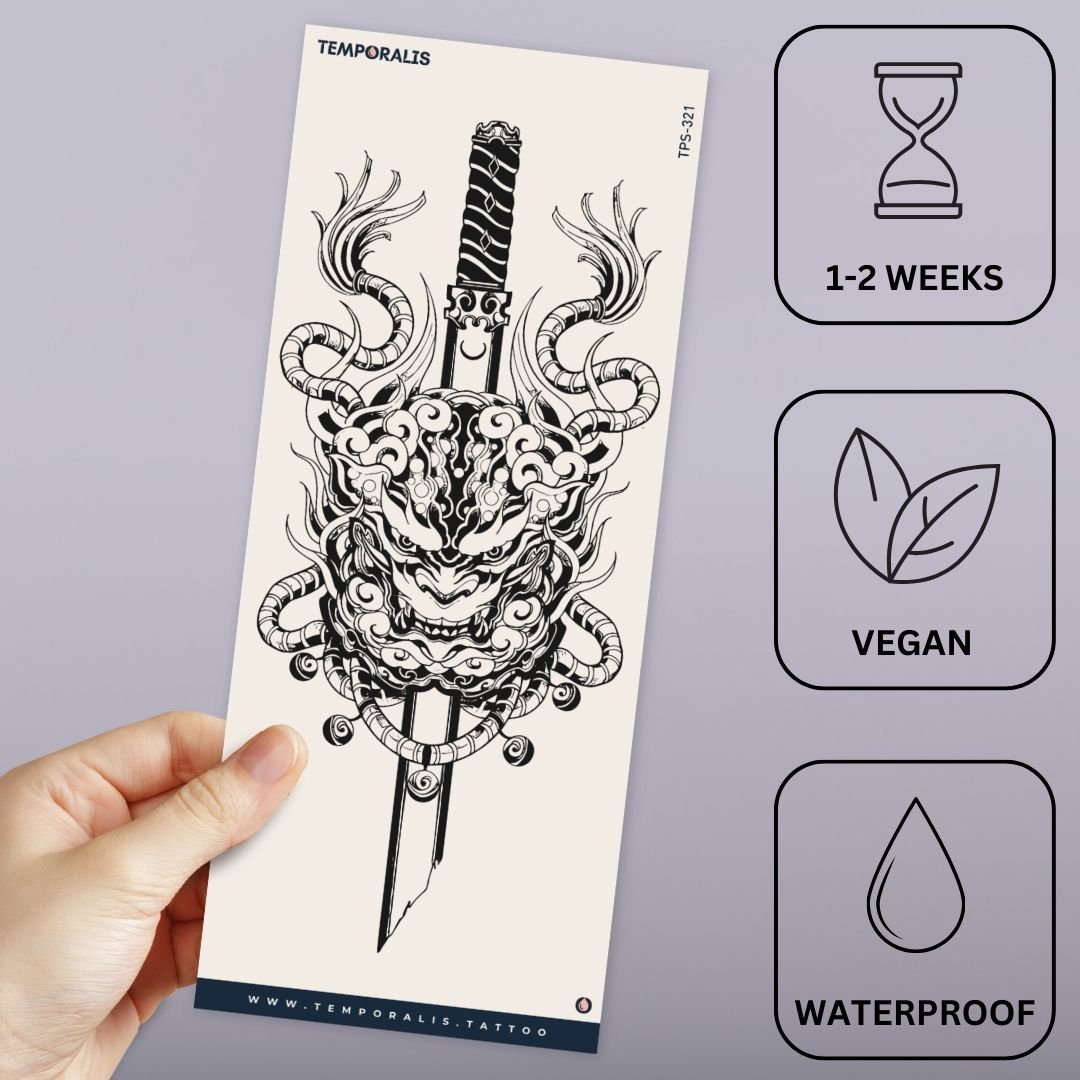 Oni Mask & Katana Temporary Tattoo - 3 | Temporalis