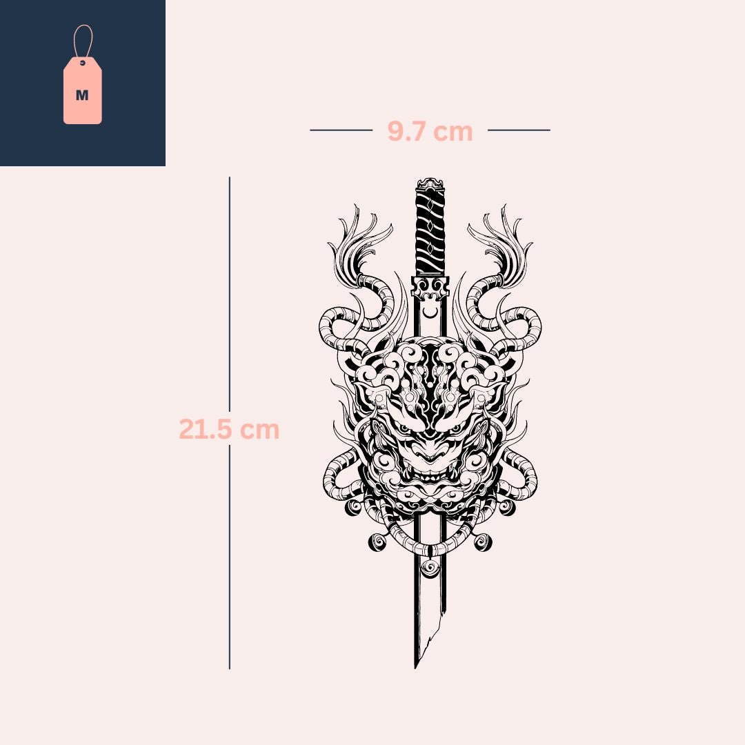 Oni Mask & Katana Temporary Tattoo - 4 | Temporalis