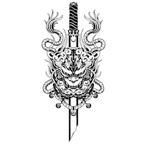 Oni Mask & Katana Temporary Tattoo - 2 | Temporalis