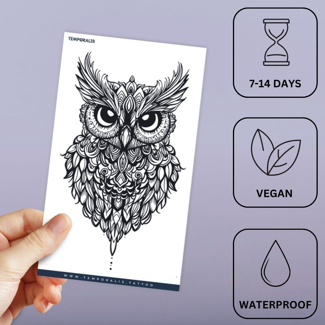 Ornate Owl Head Tattoo - 3 | Temporalis