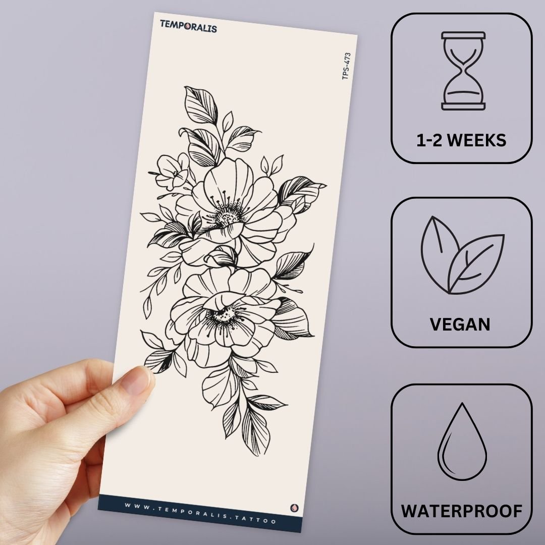 Peonies with leaves temporary tattoo - 3 | Temporalis