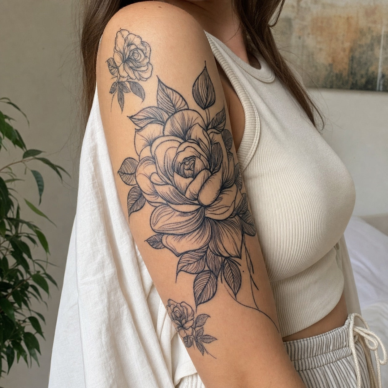 Peony Rose Bouquet Tattoo - 1 | Temporalis