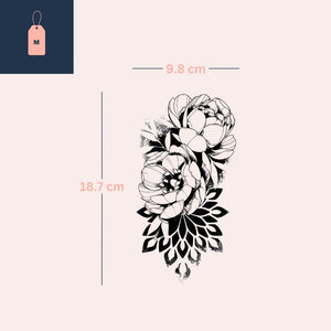 Peony temporary tattoo, engraving style - 4 | Temporalis