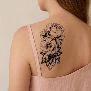 Peony temporary tattoo, engraving style - 1 | Temporalis