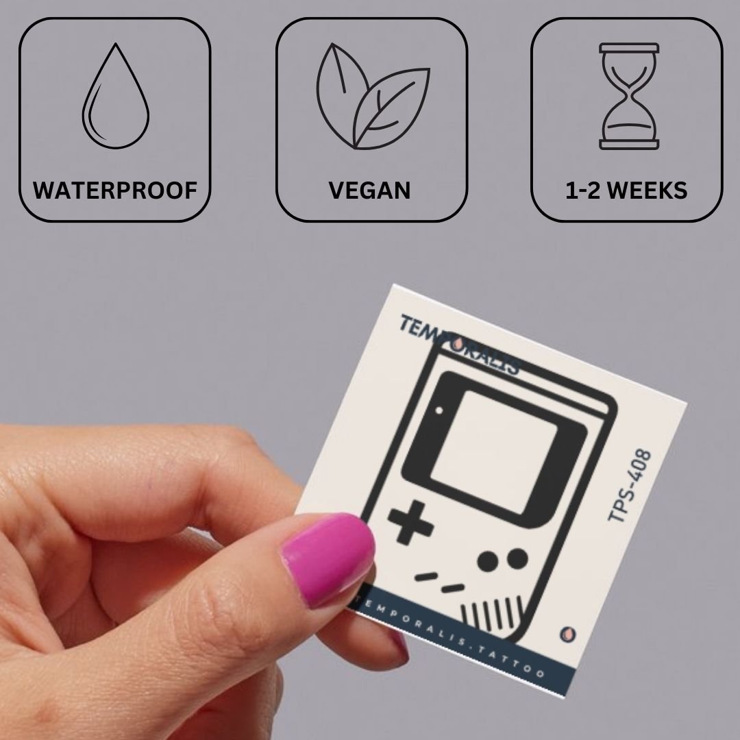 Retro handheld console temporary tattoo – minimalist line art - 3 | Temporalis