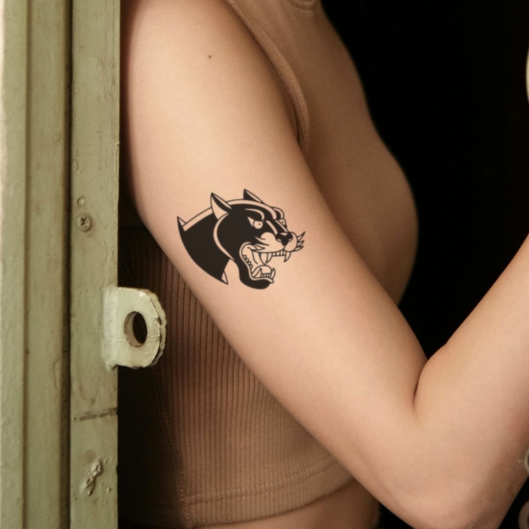 Roaring panther head temporary tattoo - 1 | Temporalis