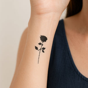Rose silhouette temporary tattoo with stem and thorns - 1 | Temporalis