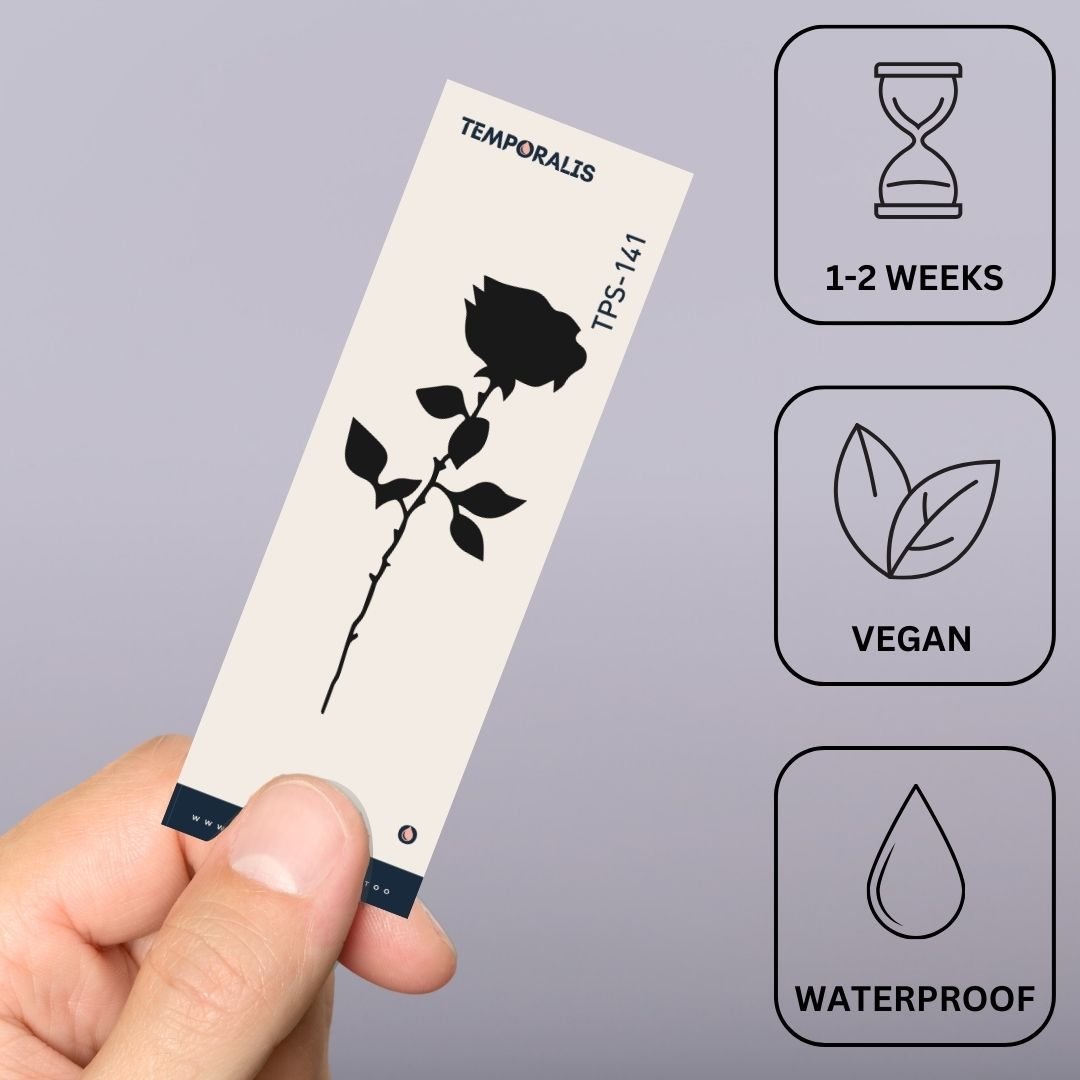 Rose silhouette temporary tattoo with stem and thorns - 3 | Temporalis