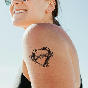 Sacred Heart temporary tattoo with crown of thorns - 1 | Temporalis