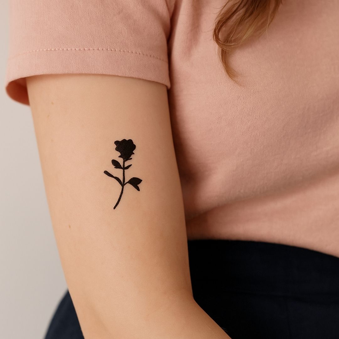 Small black rose silhouette temporary tattoo - 1 | Temporalis